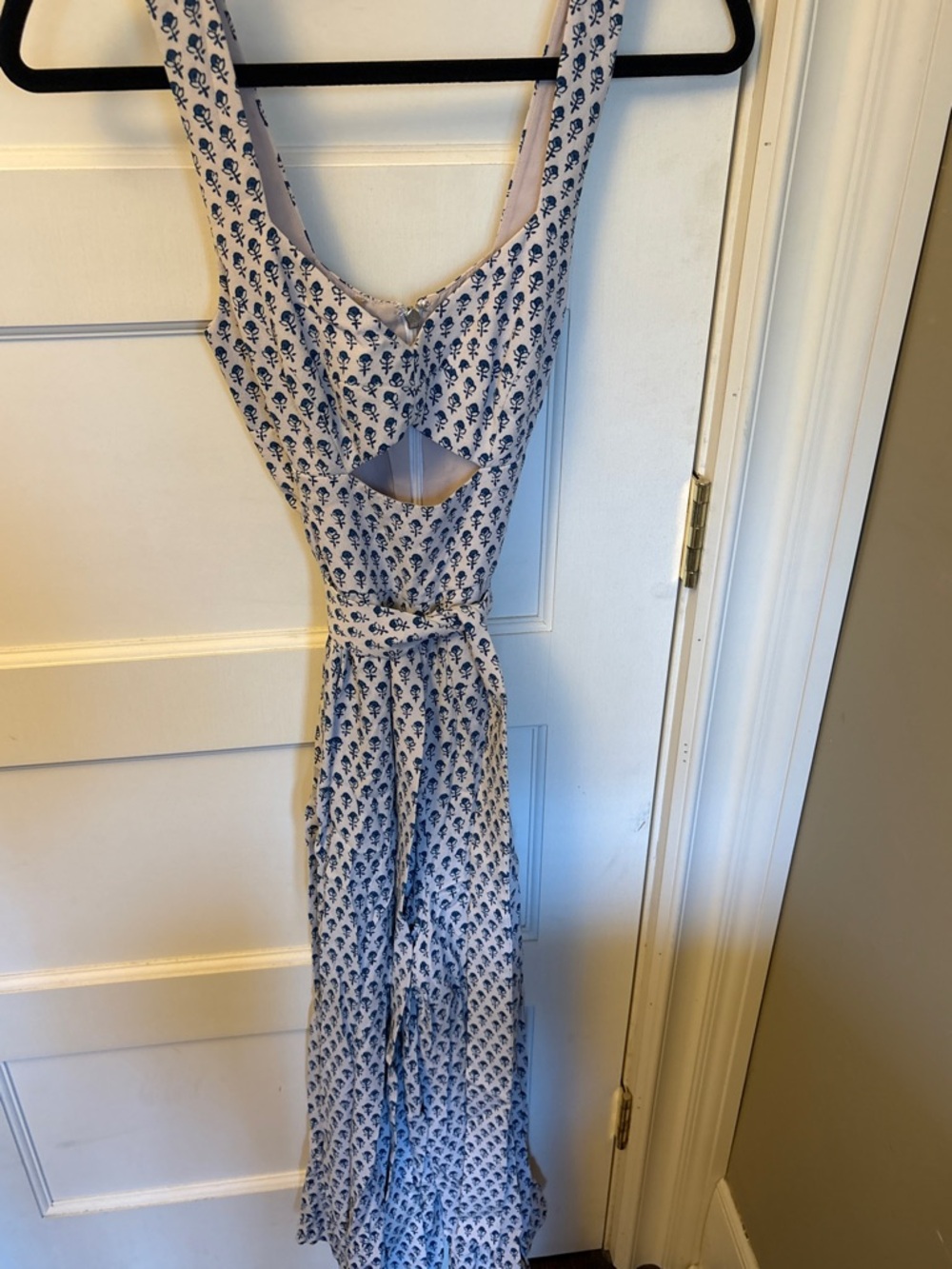 Rebecca Taylor Women's Blue and White Printed Cutout jumpsuit